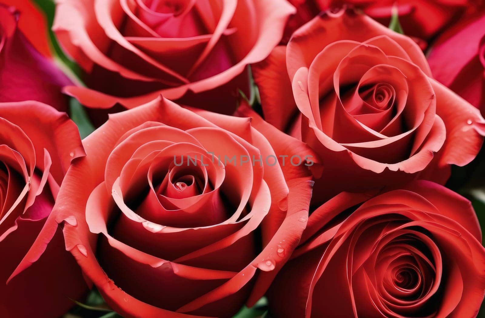 Beautiful banner with red roses background of Mothers, Valentine Day, Birthday, Anniversary, Wedding. Copy space. For advertisement, greeting card mockup, presentation, header, poster, website, print. by Angelsmoon