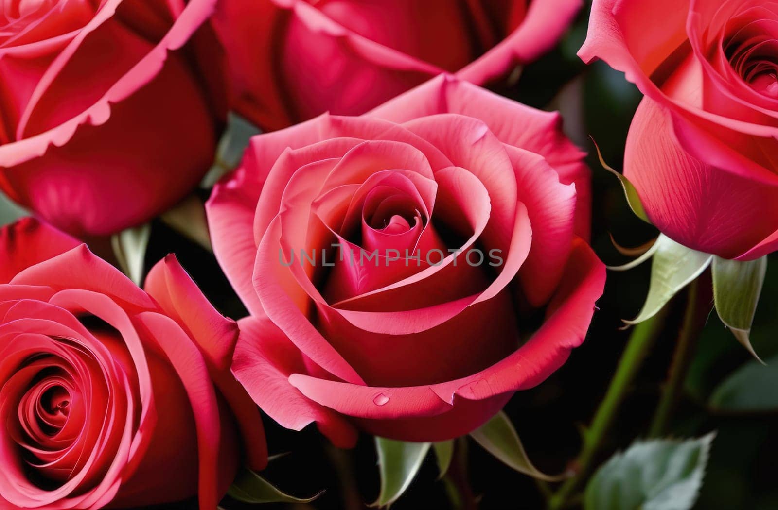 Beautiful banner with red roses background of Mothers, Valentine Day, Birthday, Anniversary, Wedding. Copy space. For advertisement, greeting card mockup, presentation, header, poster, website print