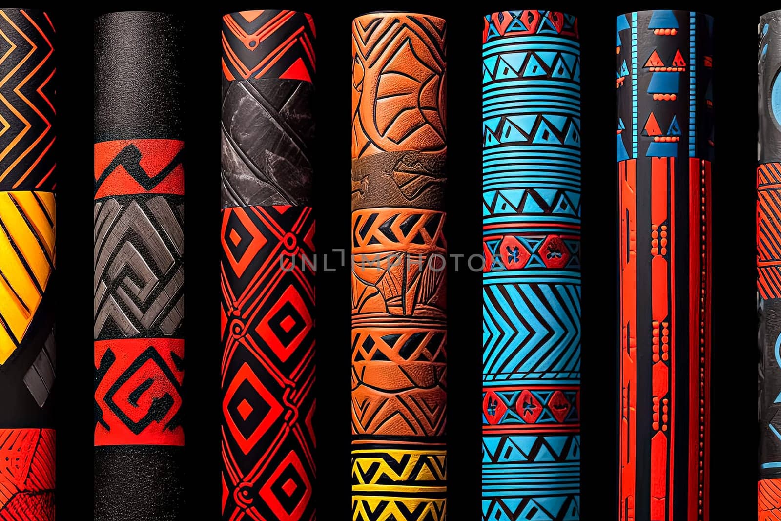 An array of fabric rolls adorned with intricate and colorful African designs by Alla_Morozova93
