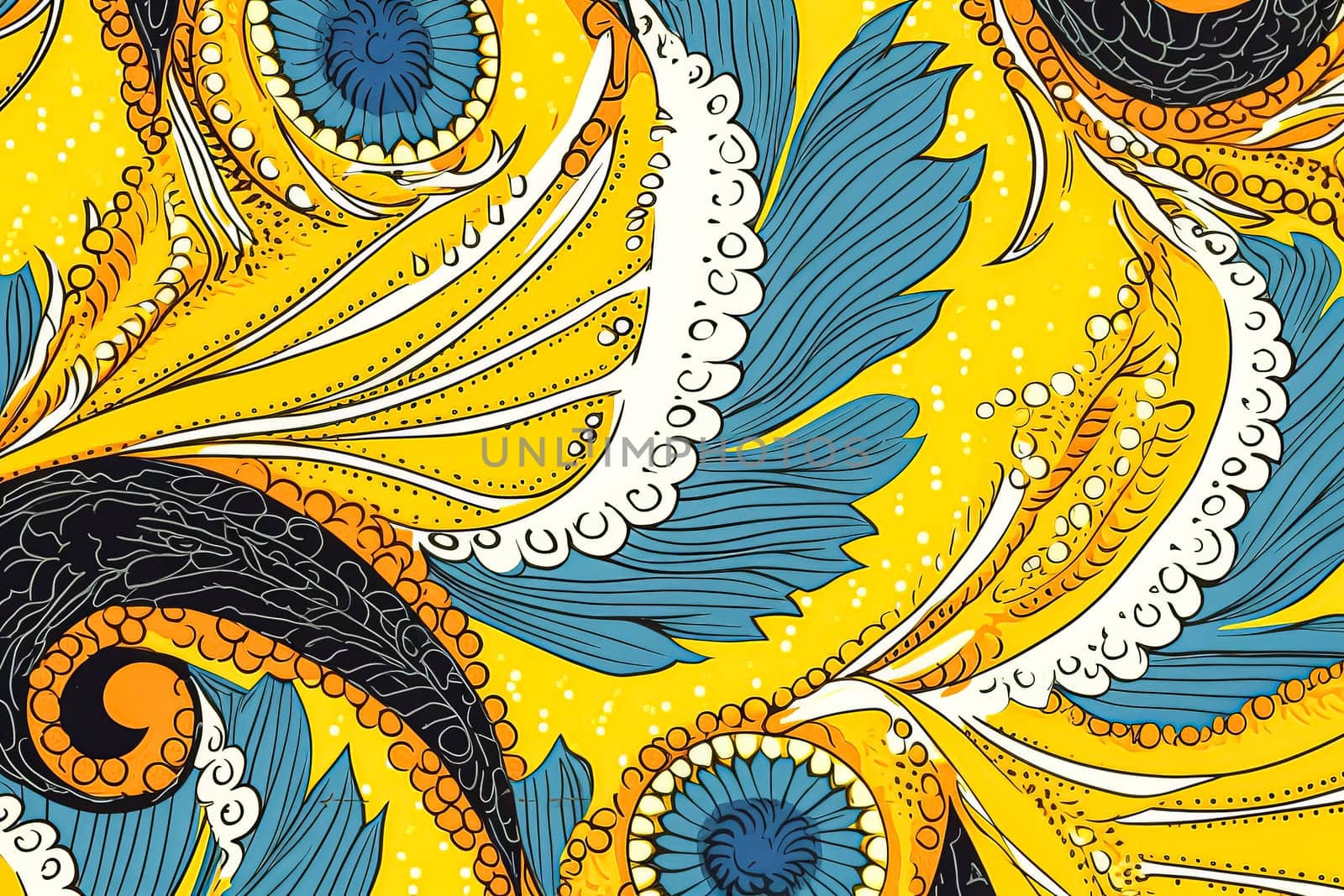 Seamless African motif ethnic traditional pattern in beautiful yellow and blue colors. by Alla_Morozova93