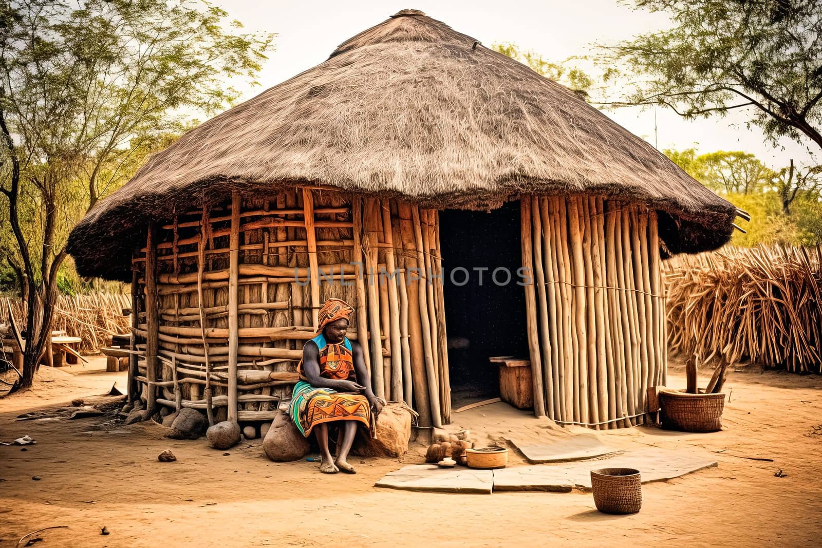 A beautiful traditional Ethiopian mud house with a thatched roof by Alla_Morozova93