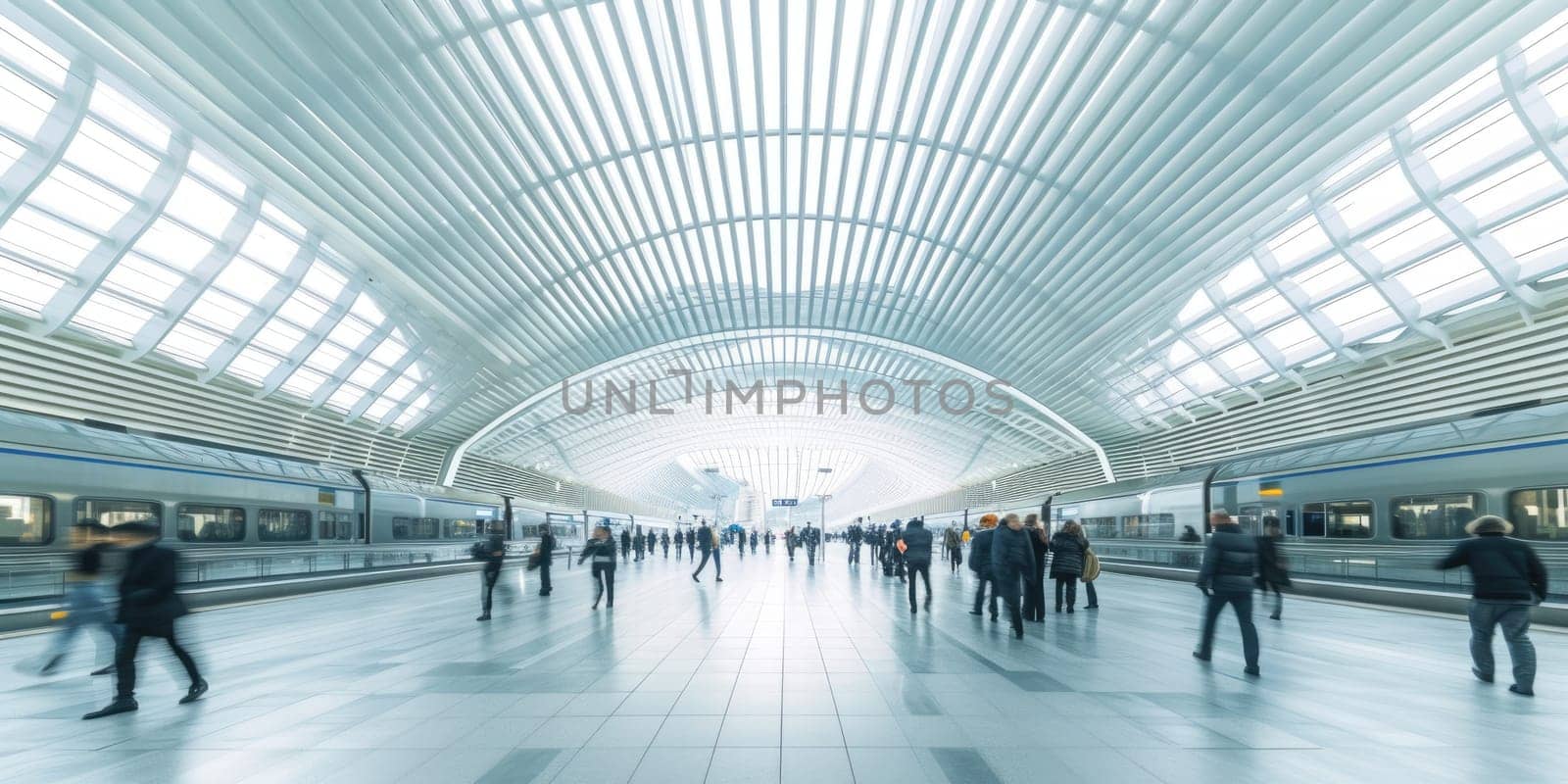 urban transportation inside the train station, people travel to work in city. Resplendent.