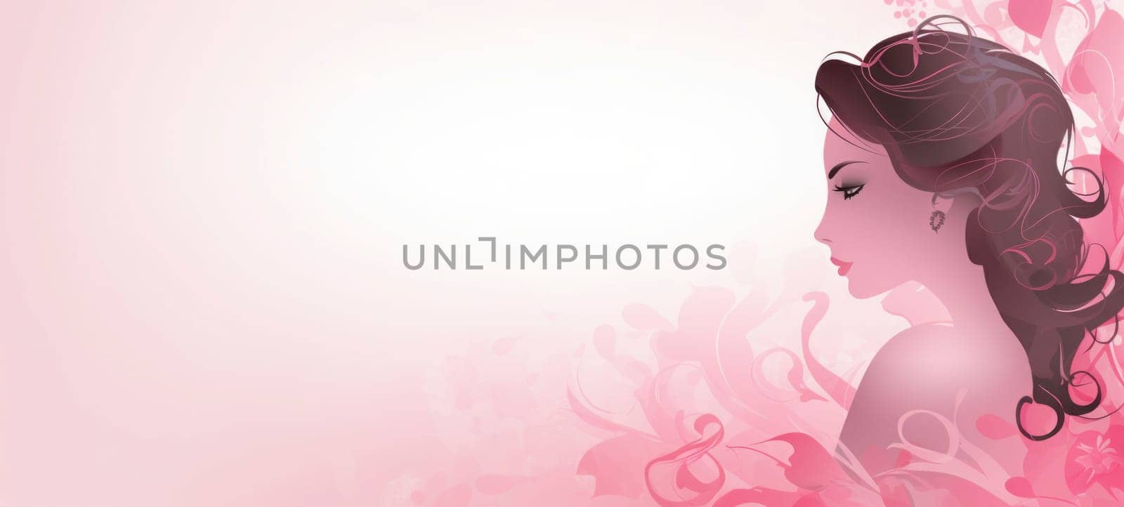 Silhouette of a graceful woman with stylized floral hair design on a soft pink background, perfect for beauty and fashion concepts.