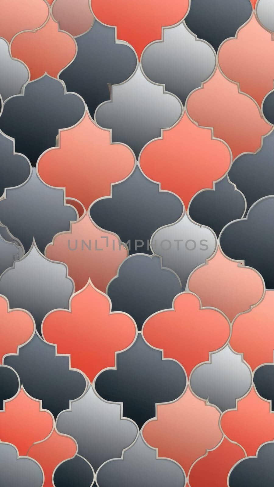 A gradient wallpaper with Quatrefoil shapes using gray and coral gradient colors. Generative AI.