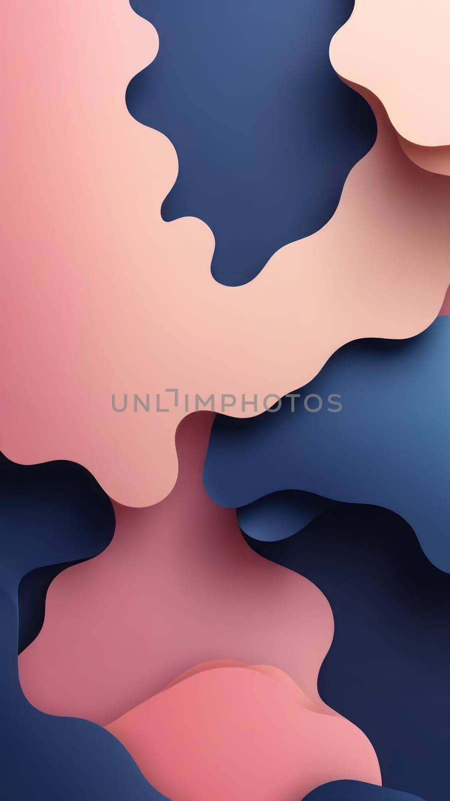 A gradient wallpaper with Irregular shapes using navy and lightpink gradient colors. Generative AI.