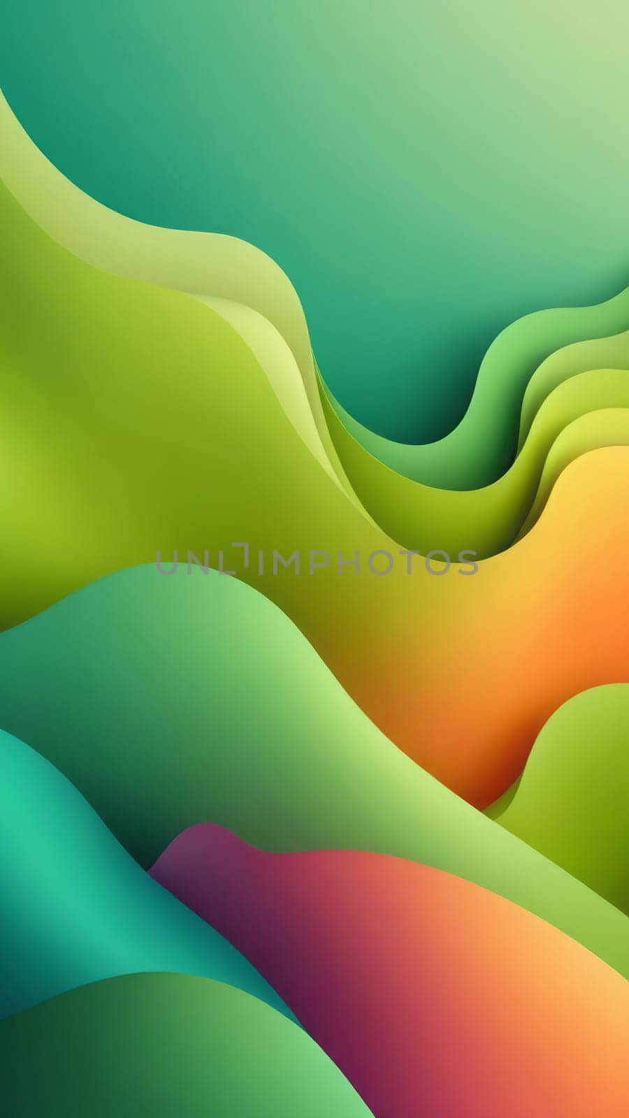 A gradient wallpaper with Irregular shapes using green and papayawhip gradient colors. Generative AI.