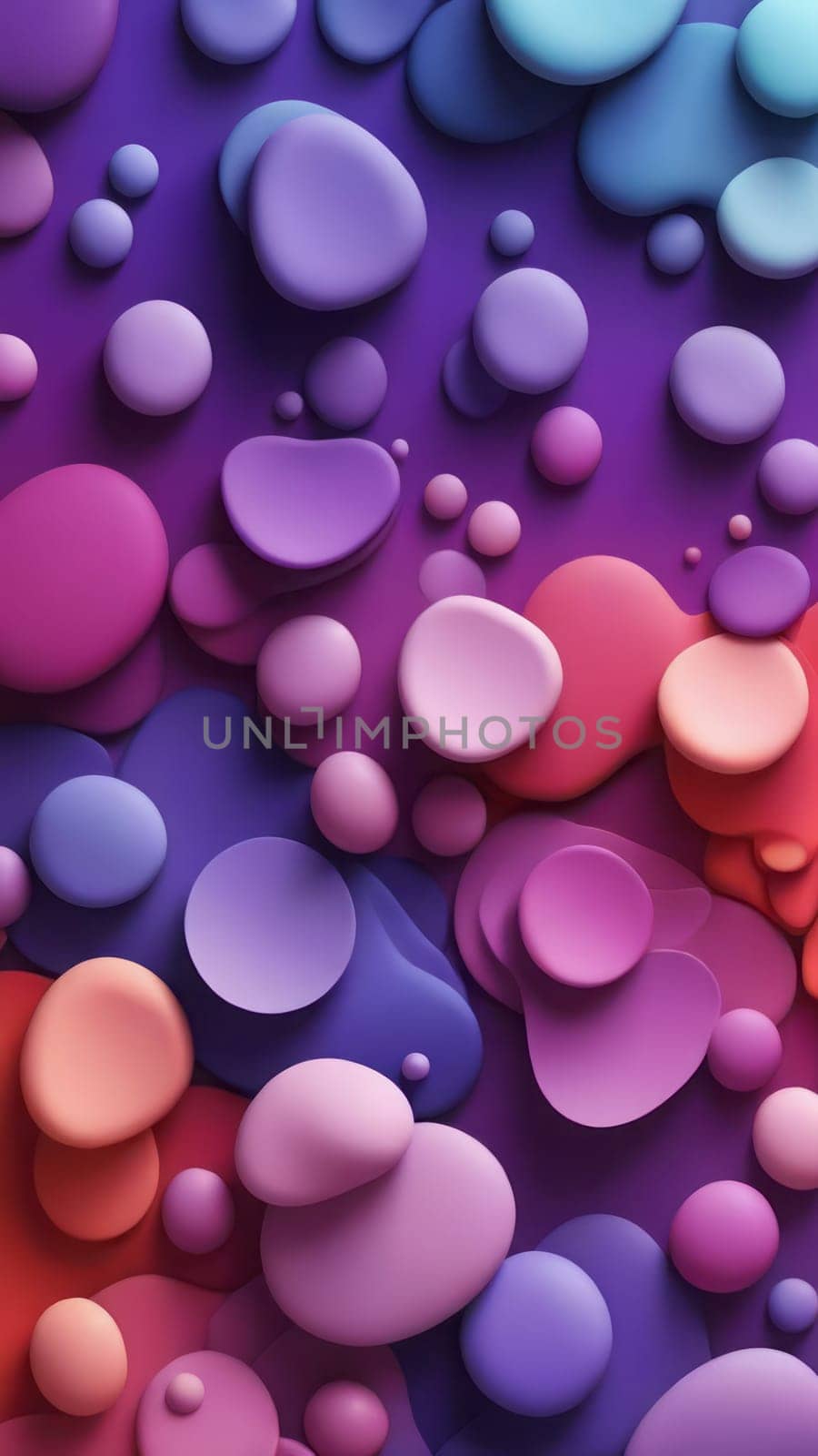 A gradient wallpaper with Pebbled shapes using purple and palevioletred gradient colors. Generative AI.