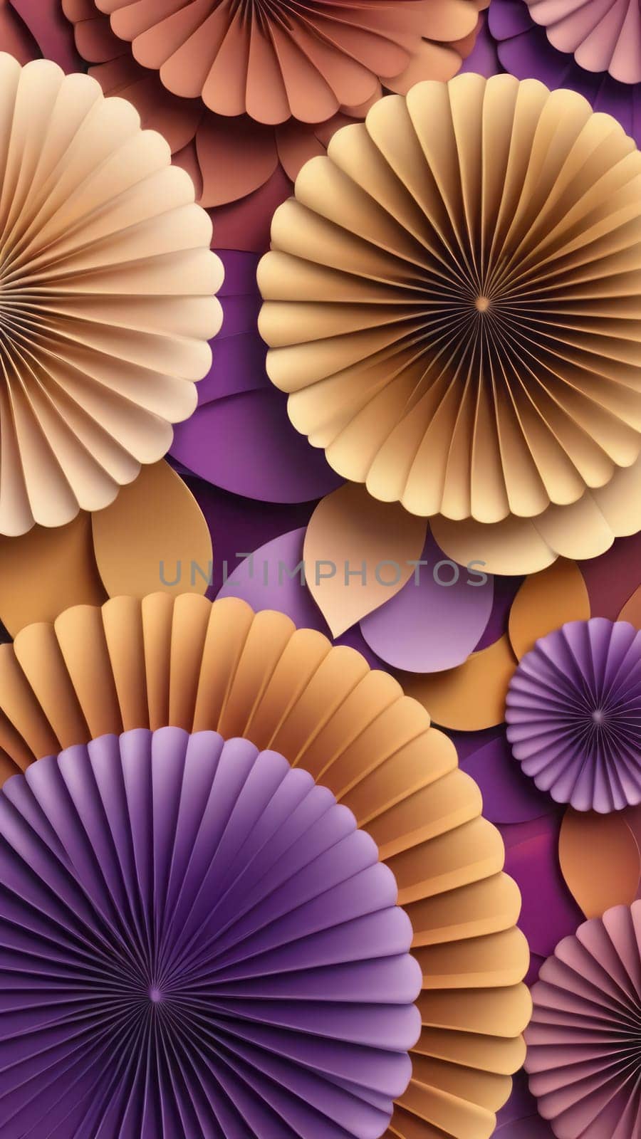 A gradient wallpaper with Rosette shapes using purple and sandybrown gradient colors. Generative AI.