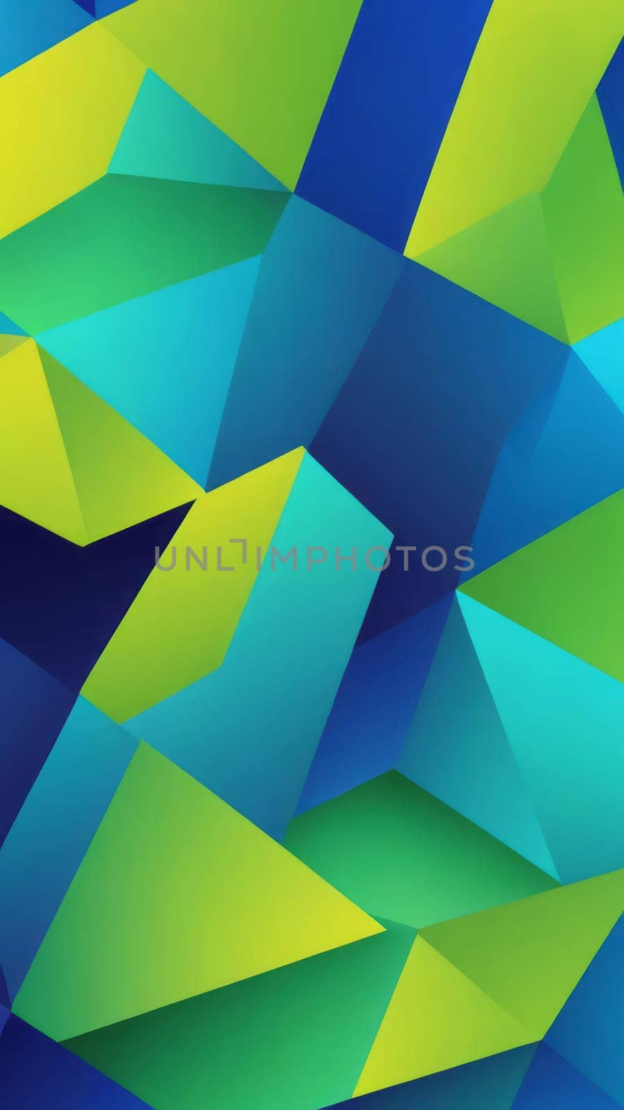 A gradient wallpaper with Geometric shapes using lime and blue gradient colors. Generative AI.