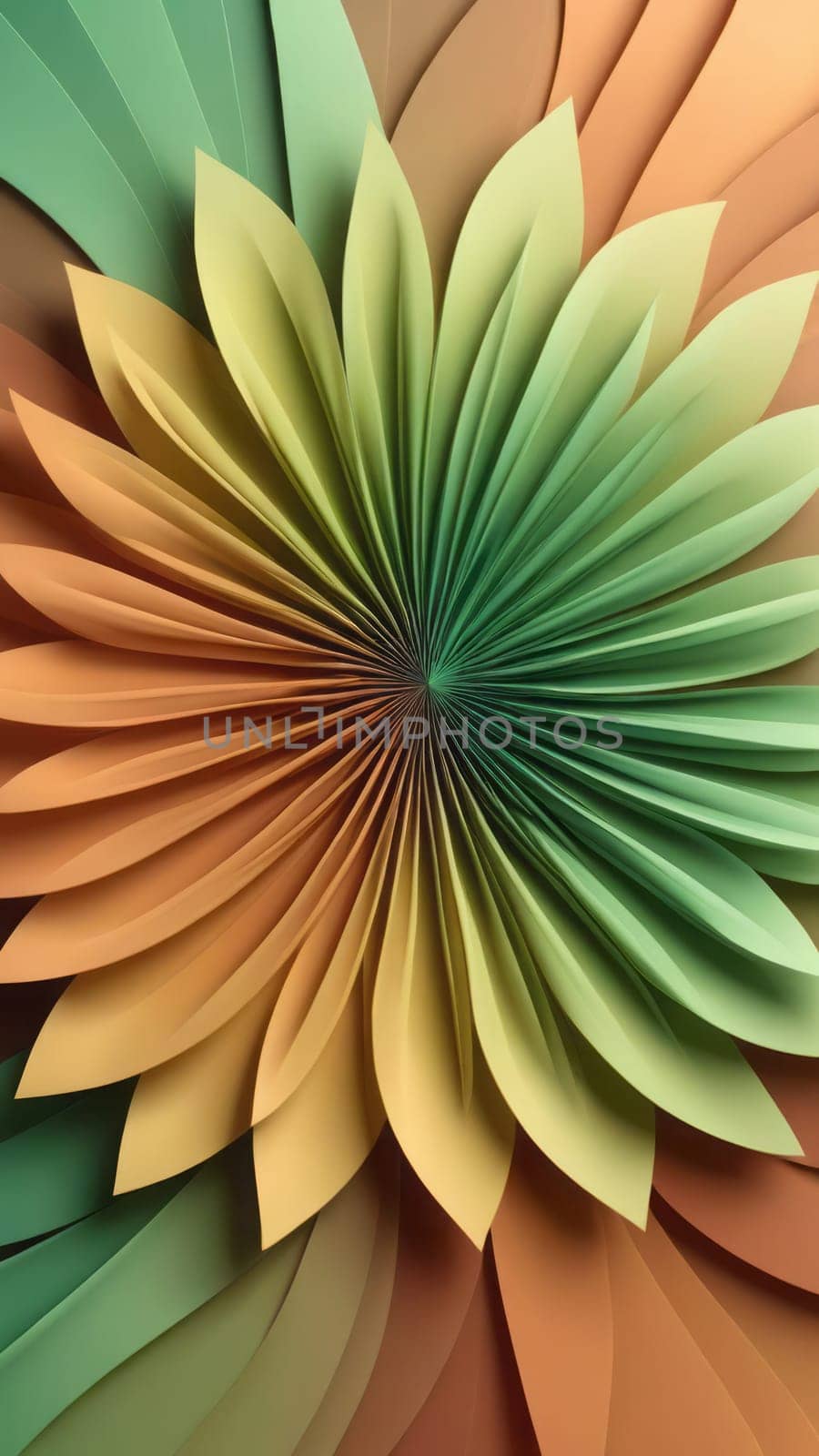 A gradient wallpaper with Rosette shapes using green and sandybrown gradient colors. Generative AI.