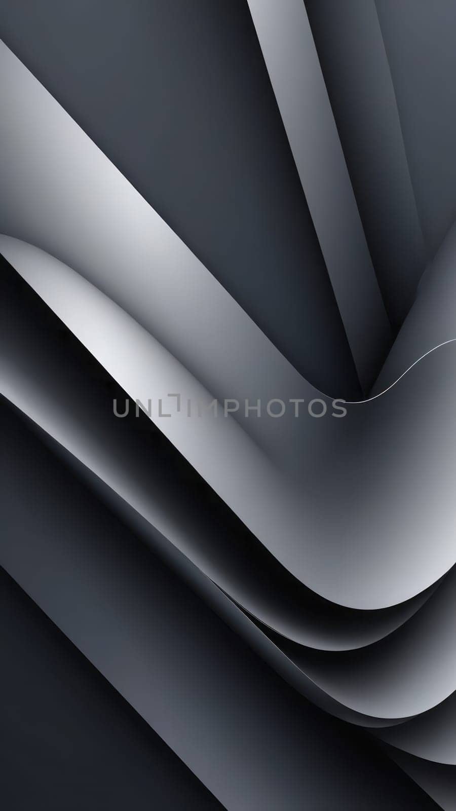 A gradient wallpaper with Layered shapes using black and darkgrey gradient colors. Generative AI.