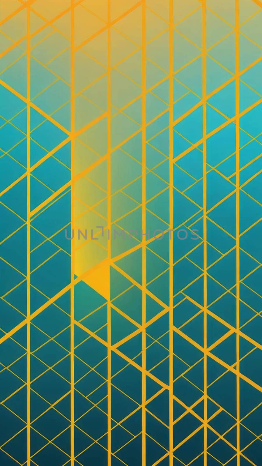 A gradient wallpaper with Grid shapes using teal and goldenrod gradient colors. Generative AI.