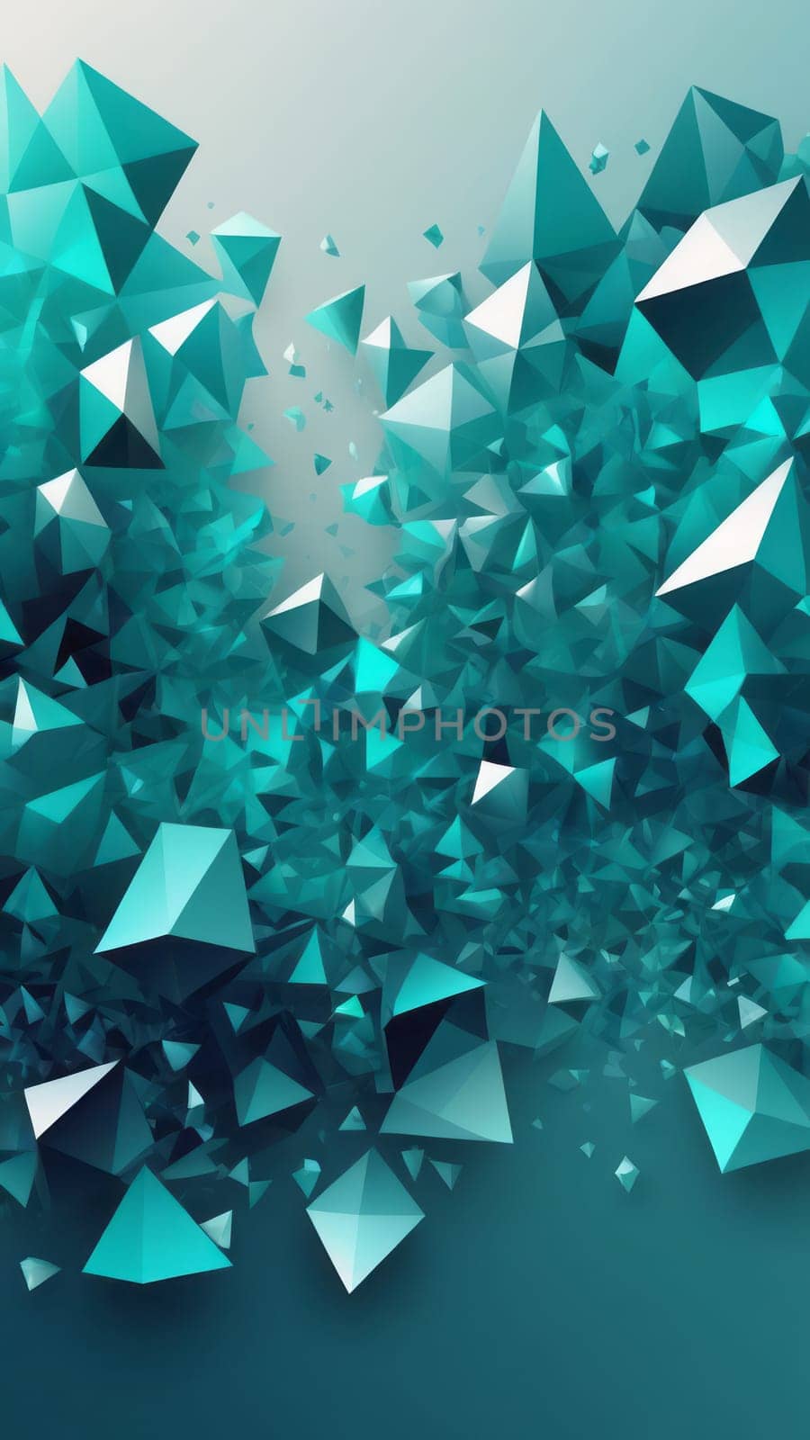 A gradient wallpaper with Crystalline shapes using silver and darkturquoise gradient colors. Generative AI.