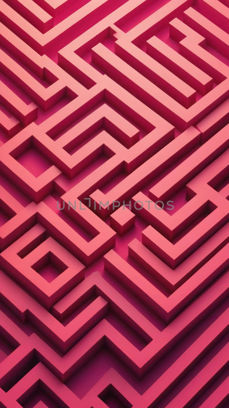 A gradient wallpaper with Labyrinth shapes using fuchsia and maroon gradient colors. Generative AI.