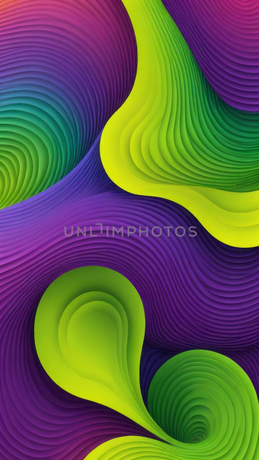 A gradient wallpaper with Meander shapes using lime and violet gradient colors. Generative AI.