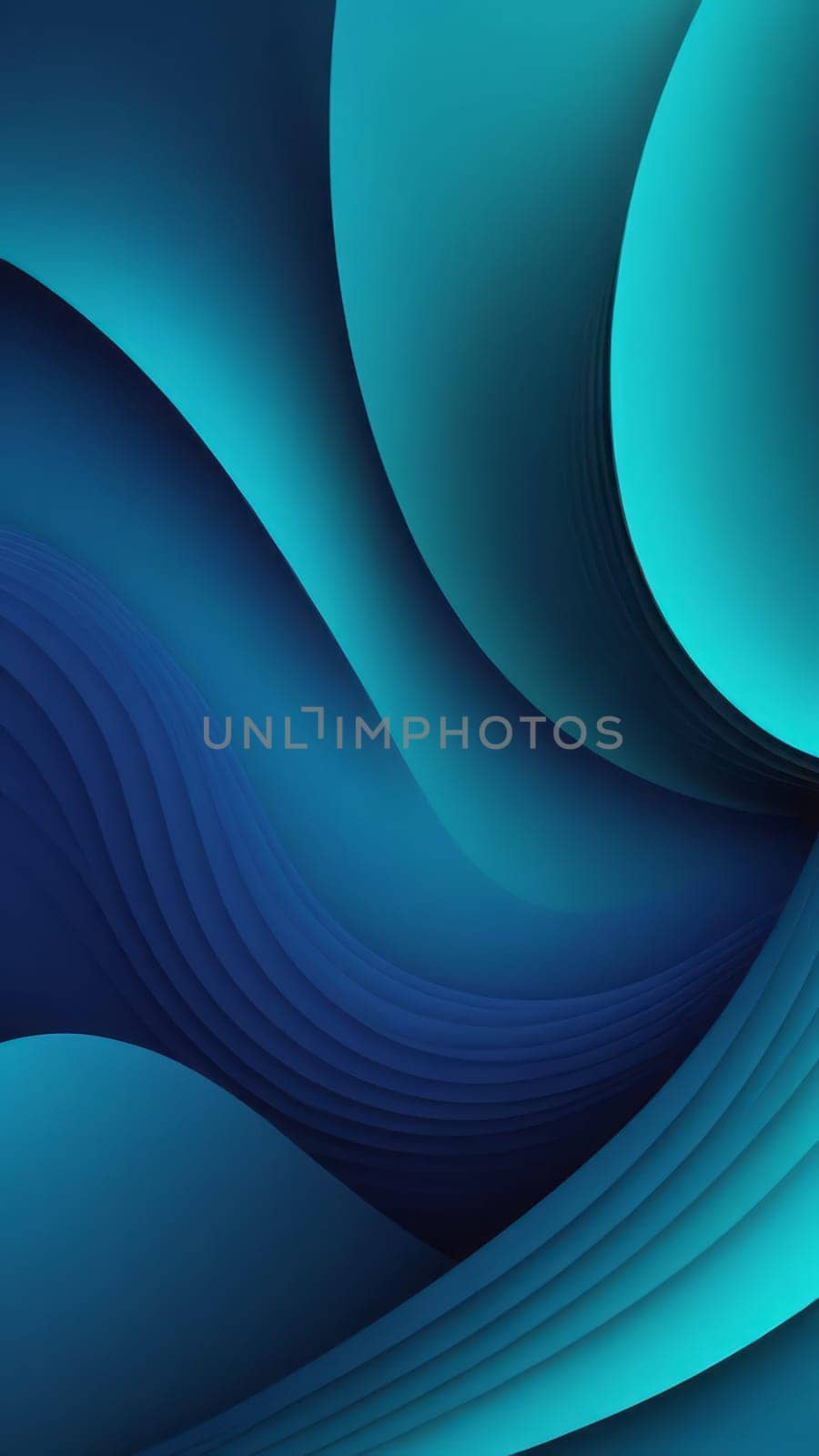 A gradient wallpaper with Warped shapes using teal and darkblue gradient colors. Generative AI.