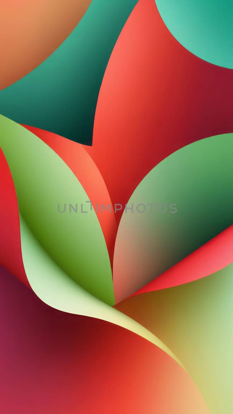 A gradient wallpaper with Oblique shapes using red and palegreen gradient colors. Generative AI.