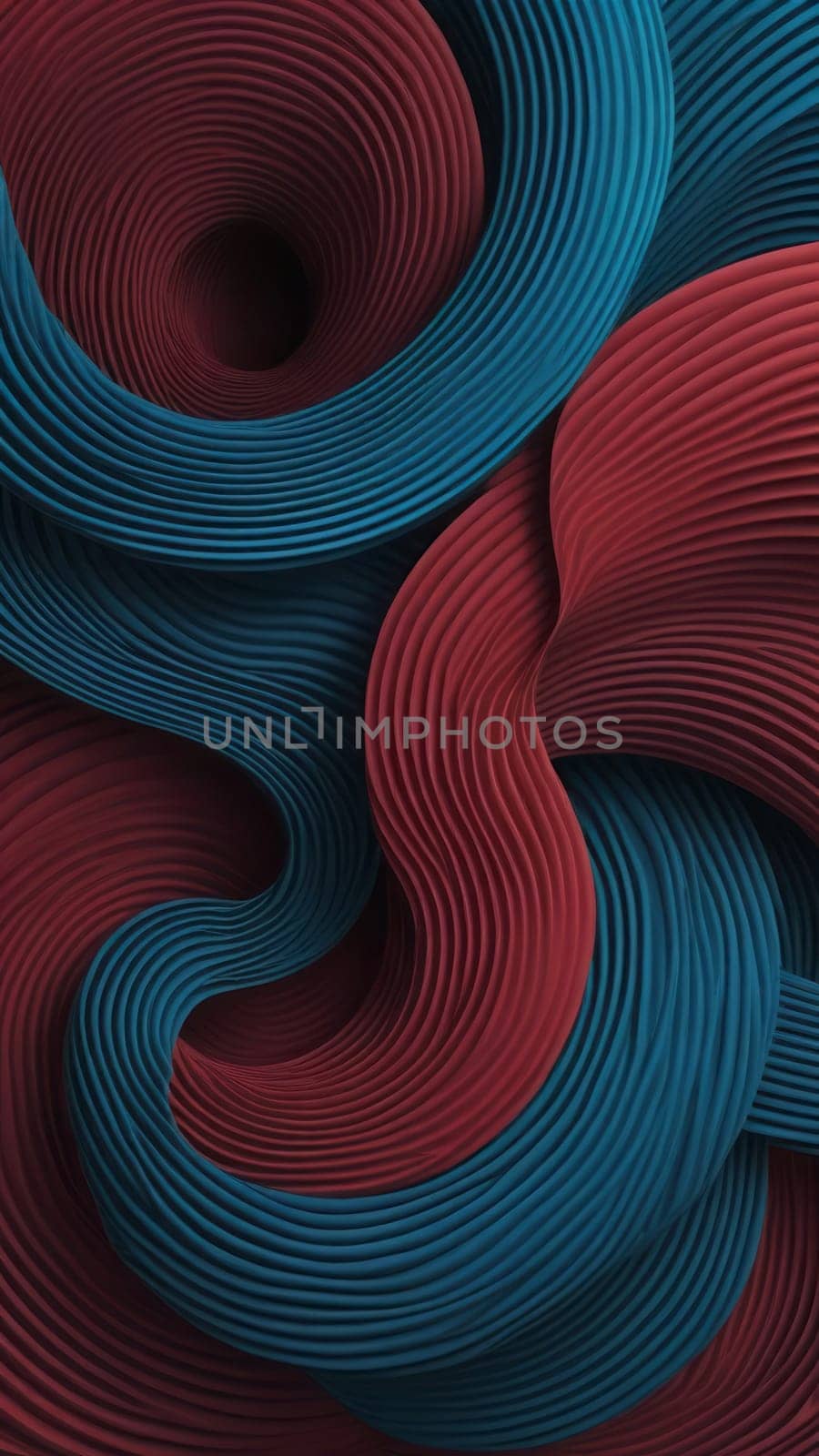 A gradient wallpaper with Coiled shapes using maroon and darkslateblue gradient colors. Generative AI.