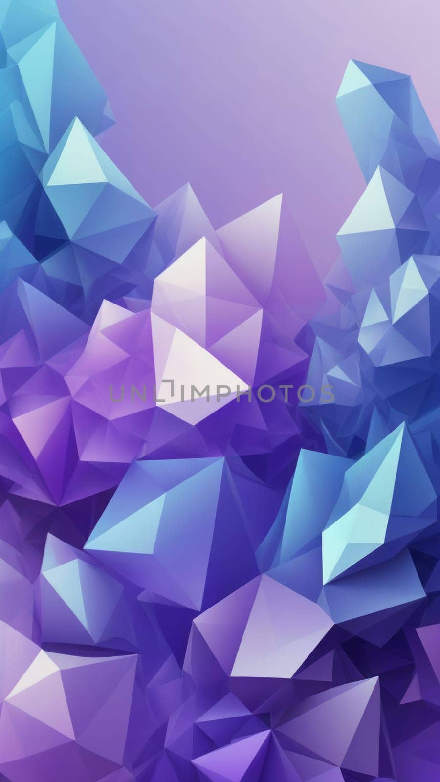A gradient wallpaper with Crystalline shapes using blue and lavender gradient colors. Generative AI.