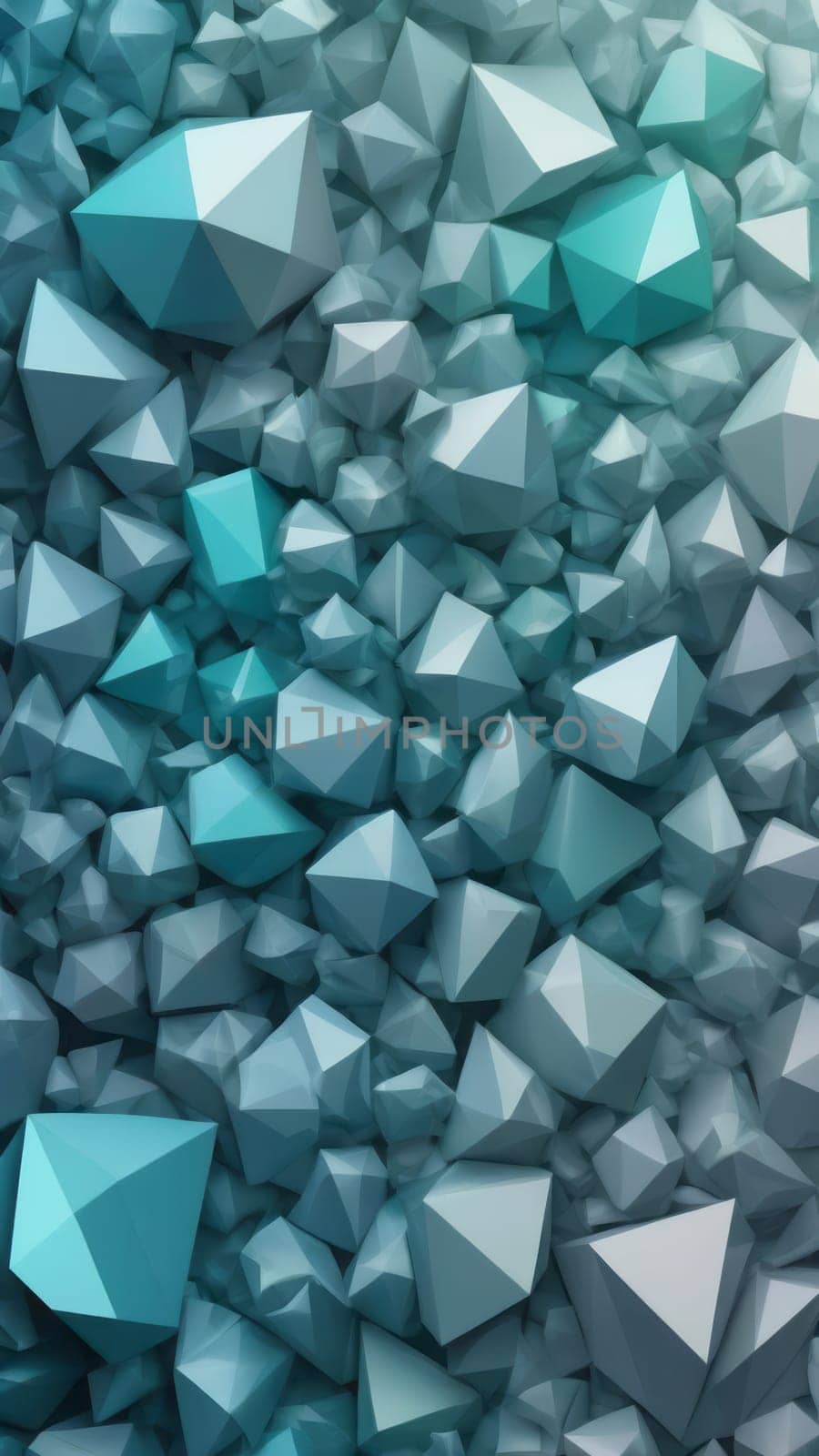 A gradient wallpaper with Crystalline shapes using gray and mediumaquamarine gradient colors. Generative AI.
