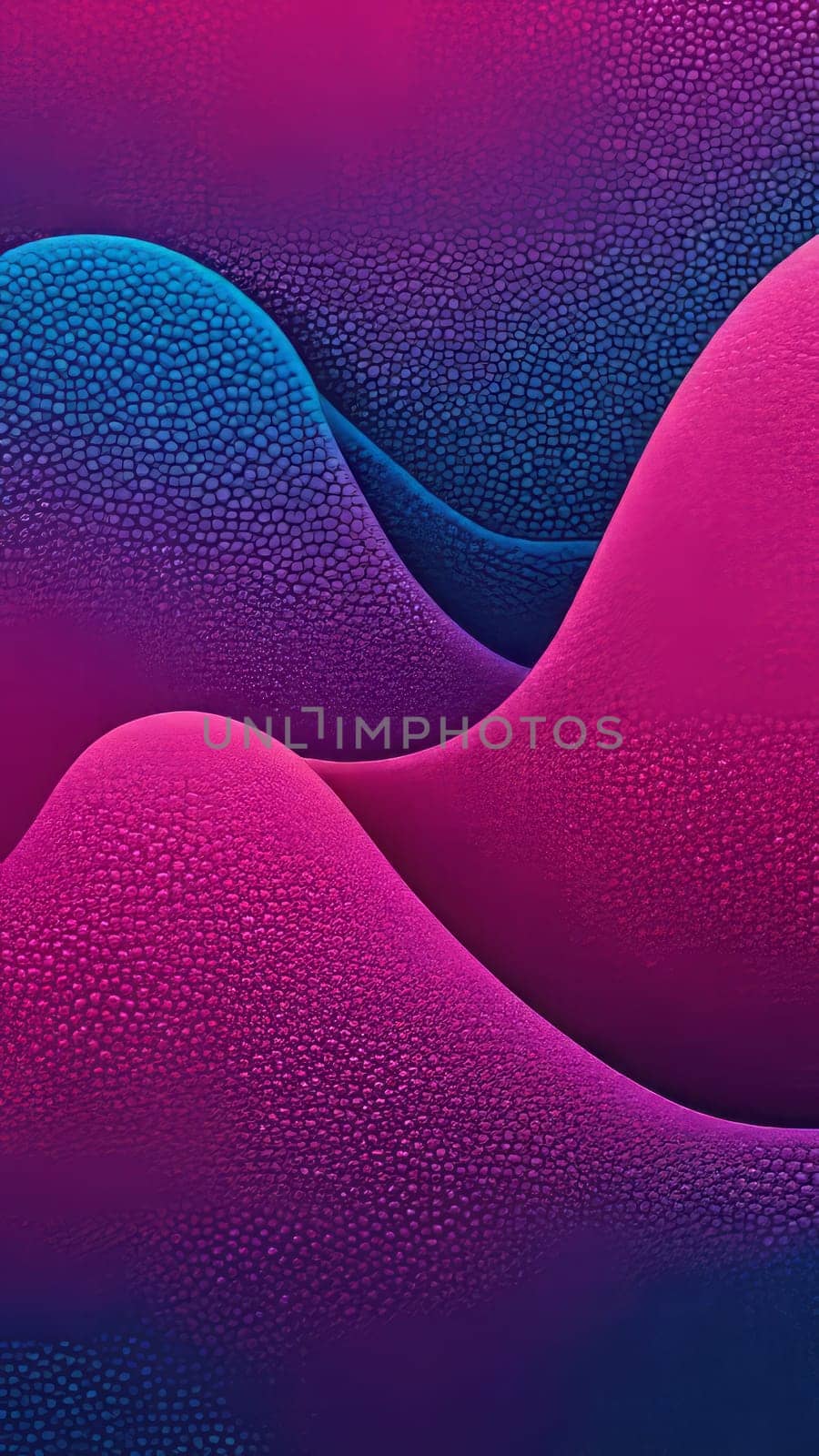 A gradient wallpaper with Stippled shapes using fuchsia and royalblue gradient colors. Generative AI.