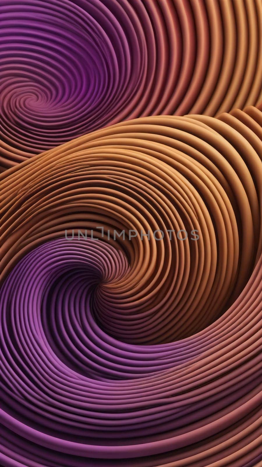 A gradient wallpaper with Coiled shapes using purple and chocolate gradient colors. Generative AI.