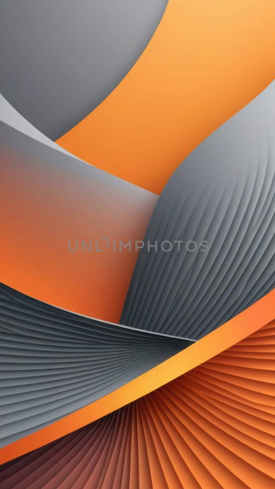 A gradient wallpaper with Fanned shapes using orange and gray gradient colors. Generative AI.