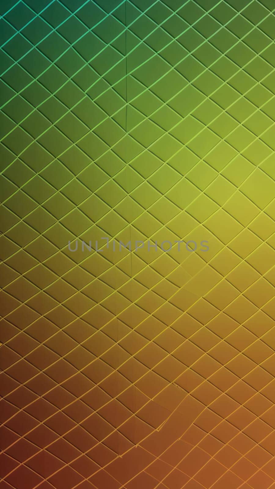 A gradient wallpaper with Grid shapes using green and brown gradient colors. Generative AI.