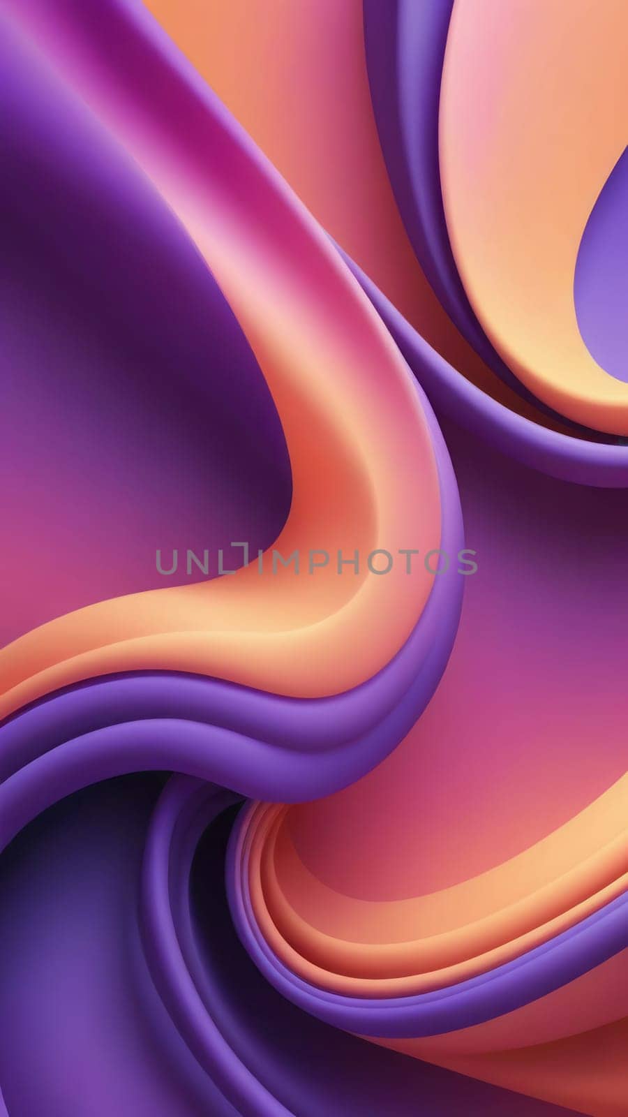 A gradient wallpaper with Twisted shapes using purple and lightsalmon gradient colors. Generative AI.
