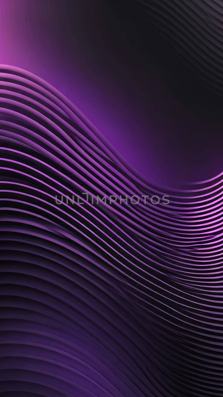 A gradient wallpaper with Fluted shapes using black and purple gradient colors. Generative AI.