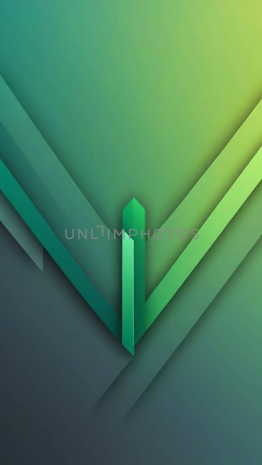 A gradient wallpaper with Arrow shapes using green and slategray gradient colors. Generative AI.