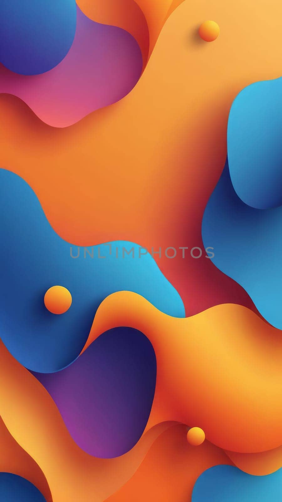 A gradient wallpaper with Hollow shapes using orange and cornflowerblue gradient colors. Generative AI.