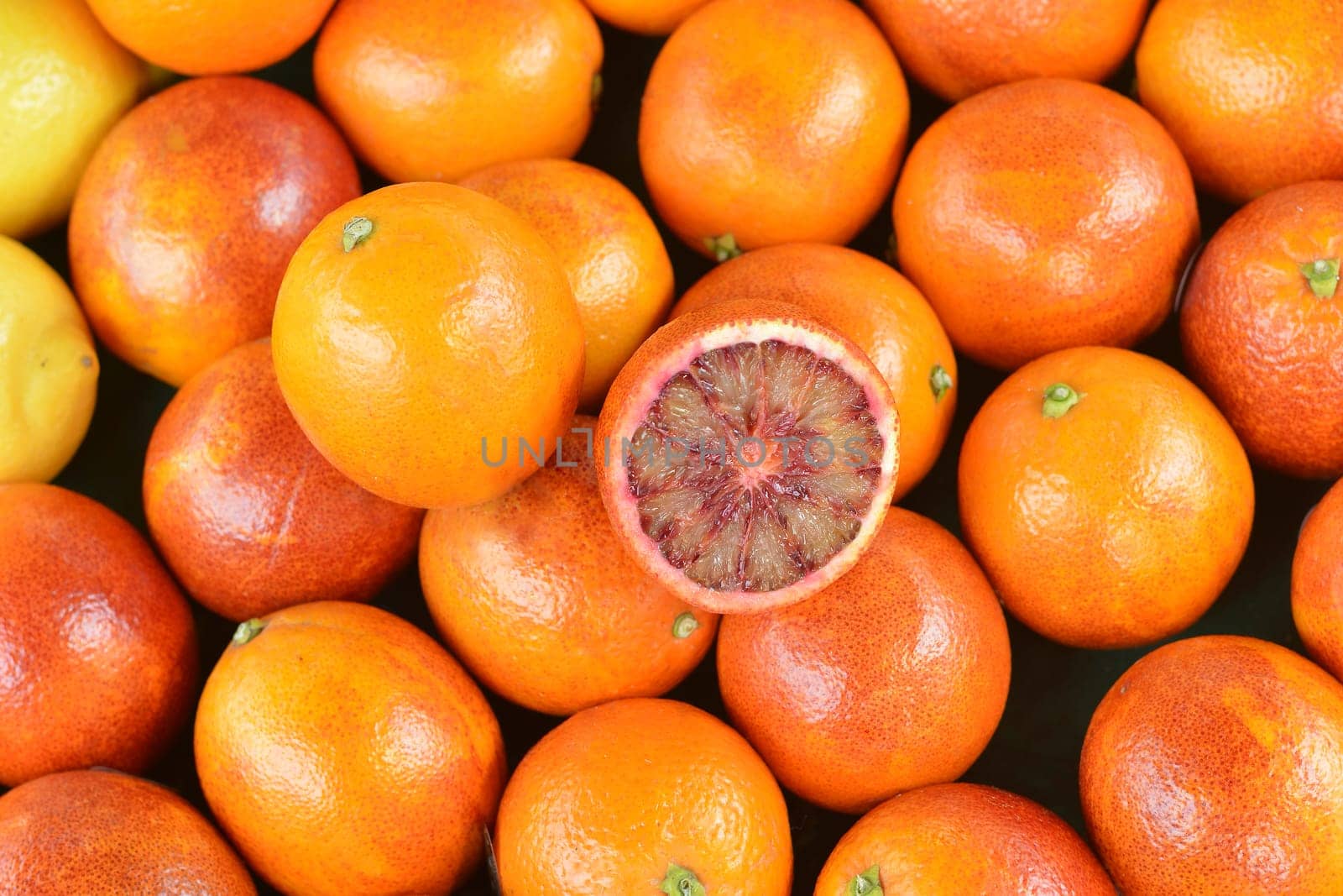 Red oranges of Sicily on the market Citrus fruit