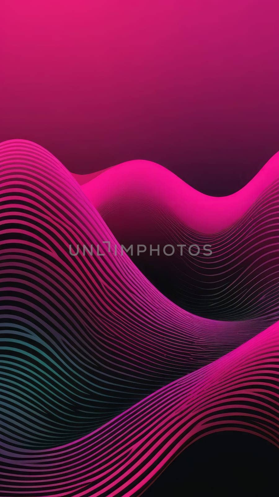 A gradient wallpaper with Waveform shapes using black and fuchsia gradient colors. Generative AI.