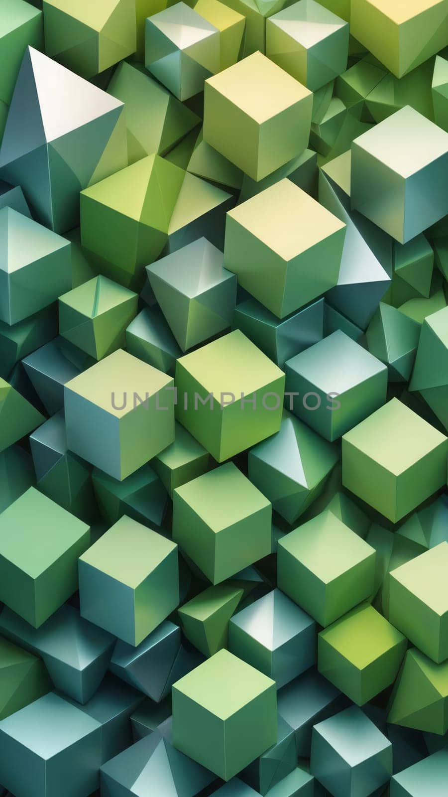 A gradient wallpaper with Cubist shapes using silver and honeydew gradient colors. Generative AI.