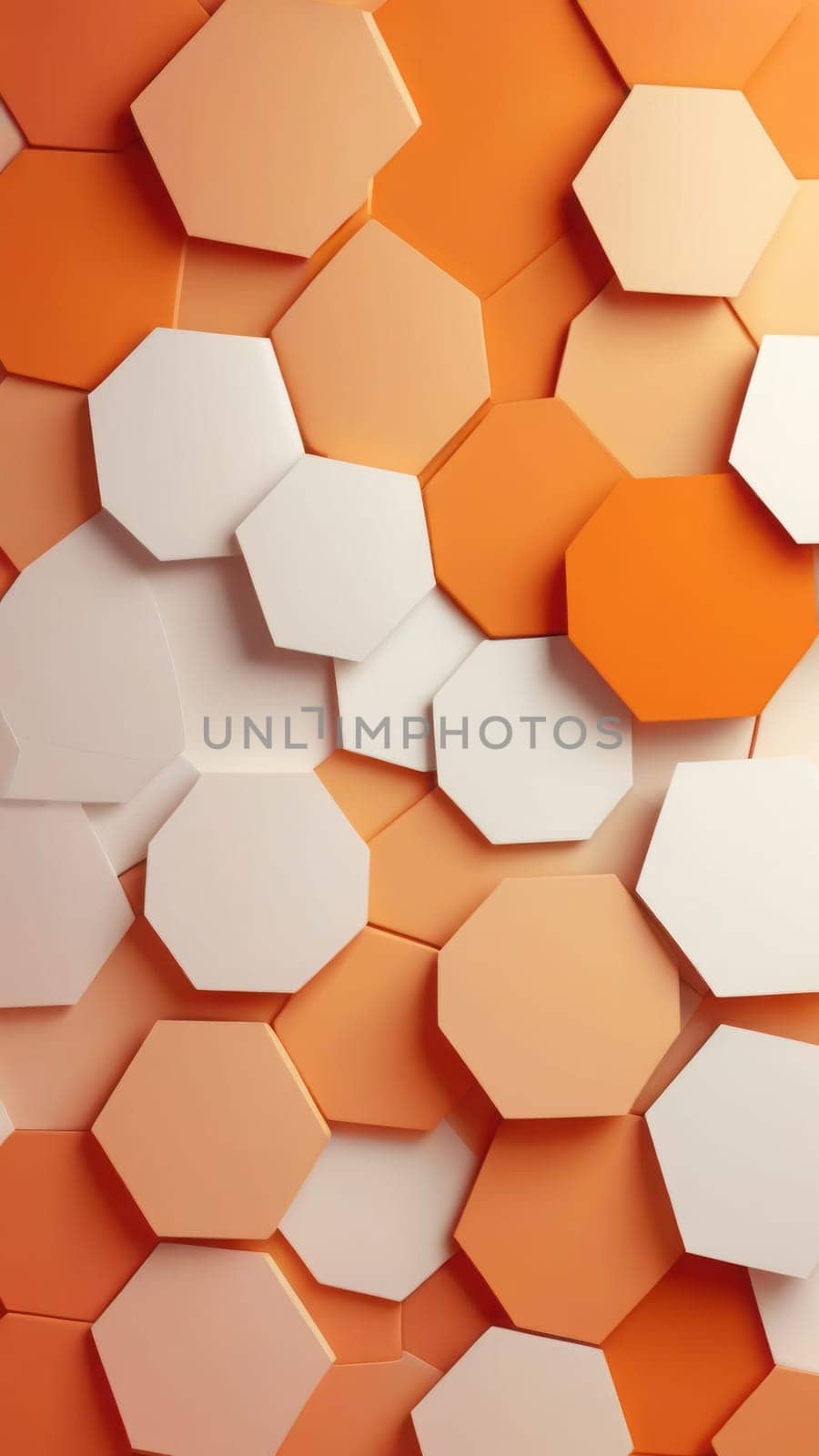 A gradient wallpaper with Hexagonal shapes using white and orange gradient colors. Generative AI.