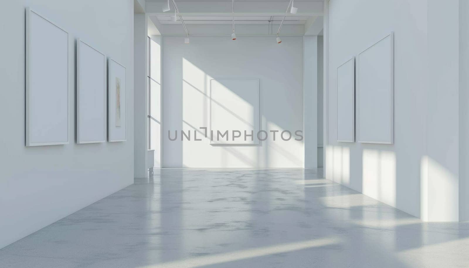 Mockup of an art gallery wall with rectangle landscape. Generative AI.