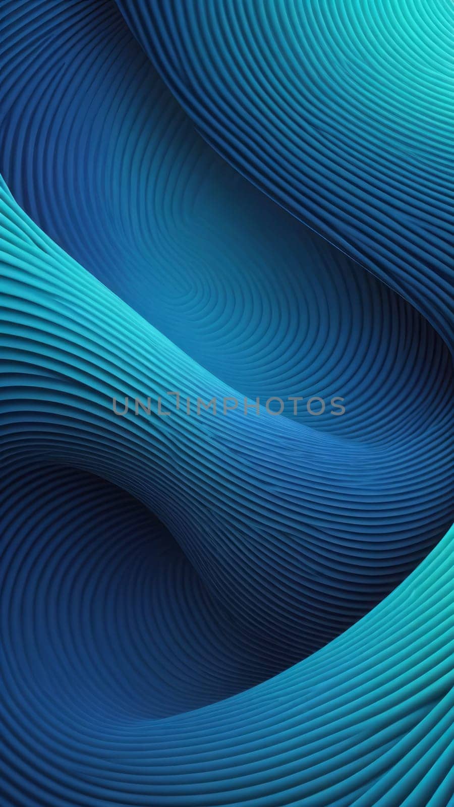 A gradient wallpaper with Coiled shapes using navy and lightcyan gradient colors. Generative AI.