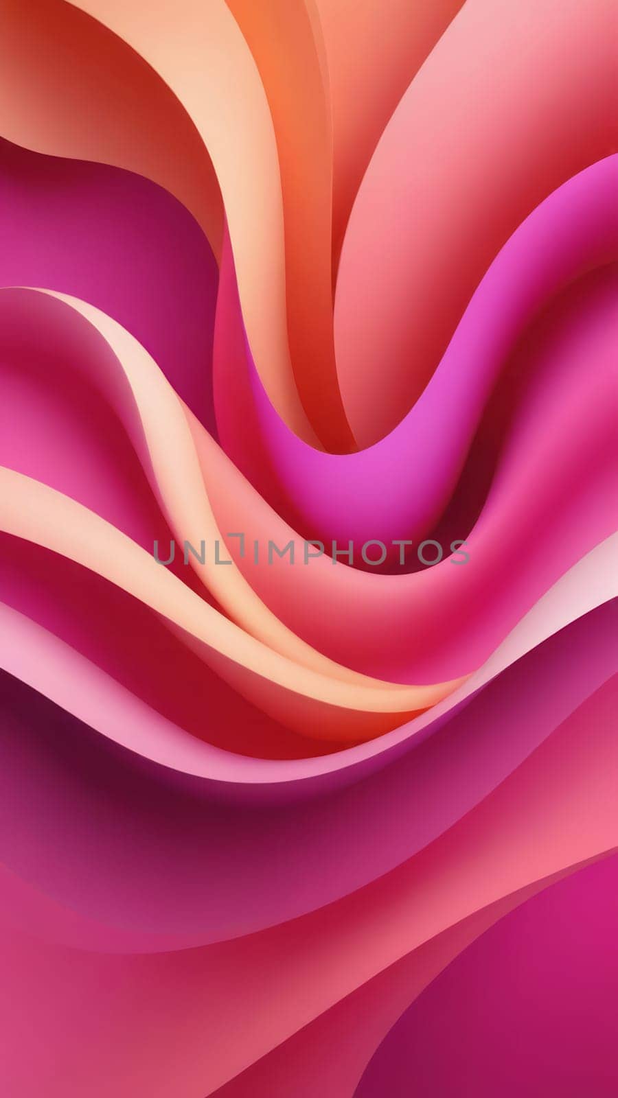 A gradient wallpaper with Twisted shapes using fuchsia and peachpuff gradient colors. Generative AI.