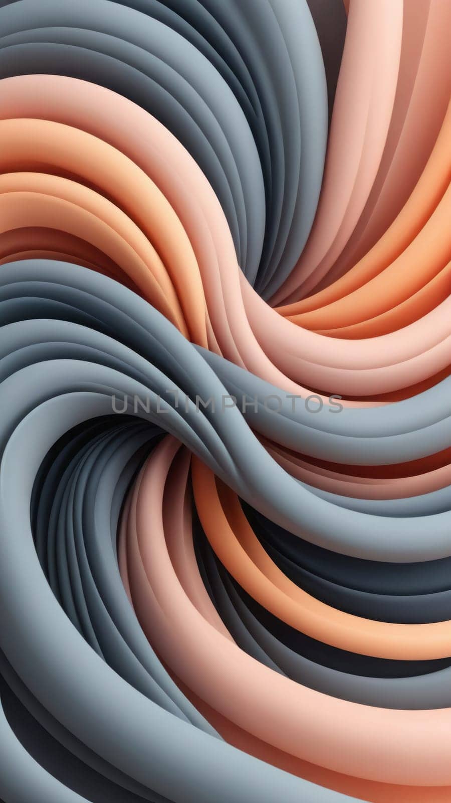 A gradient wallpaper with Spiraloid shapes using gray and peachpuff gradient colors. Generative AI.