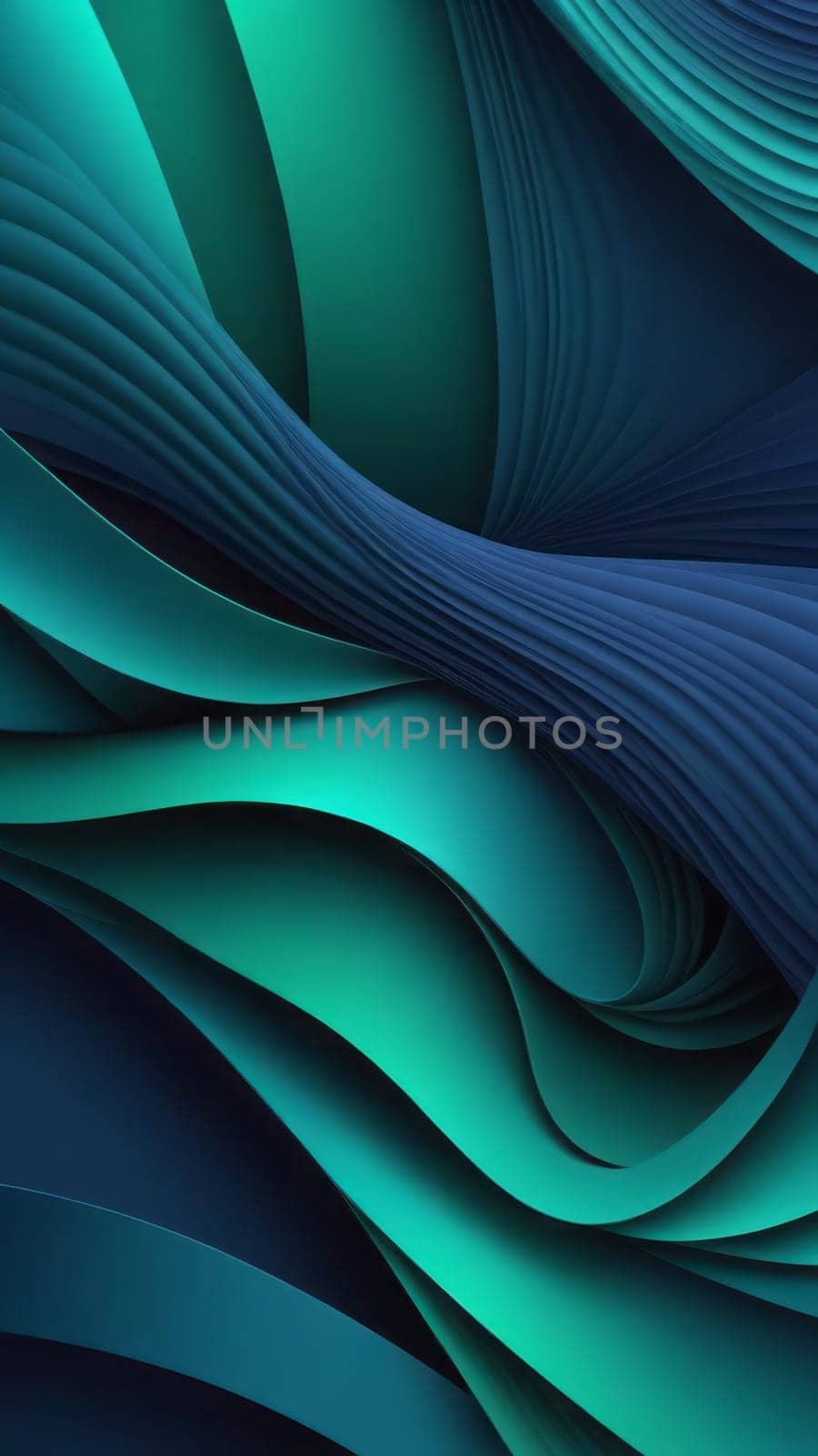 A gradient wallpaper with Intertwined shapes using navy and darkseagreen gradient colors. Generative AI.