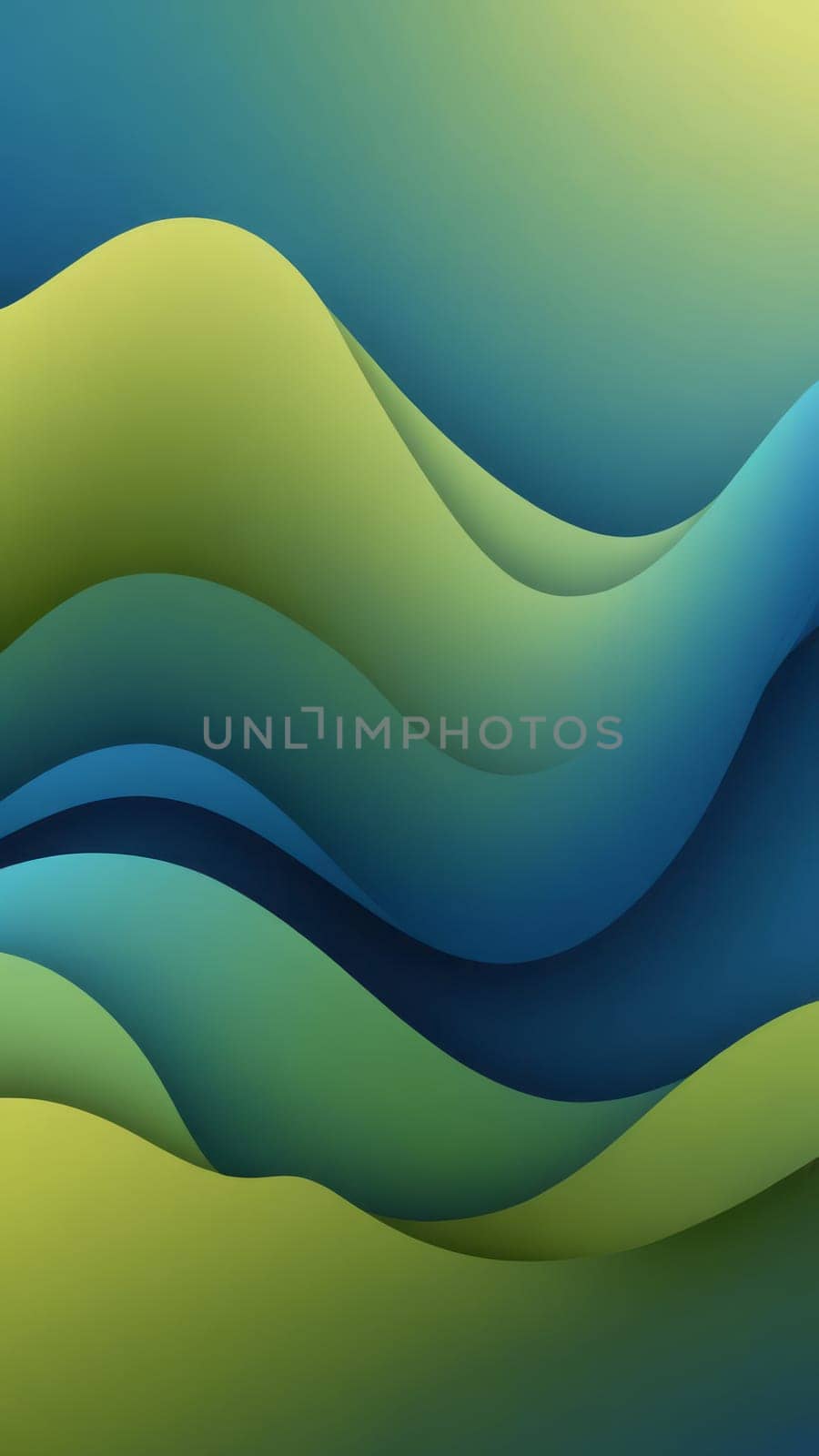 A gradient wallpaper with Sigmoid shapes using olive and slateblue gradient colors. Generative AI.