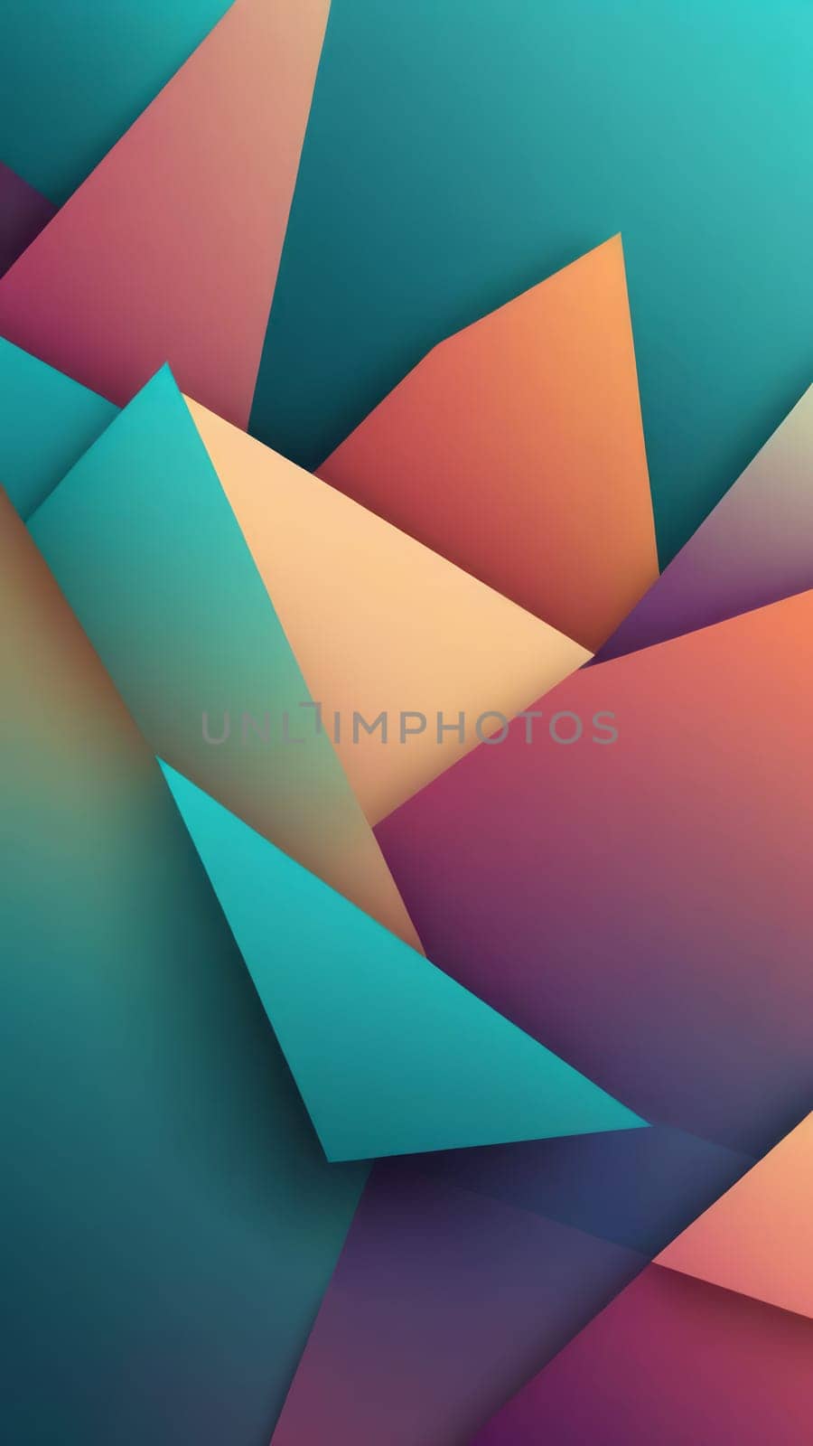 A gradient wallpaper with Patched shapes using teal and rosybrown gradient colors. Generative AI.