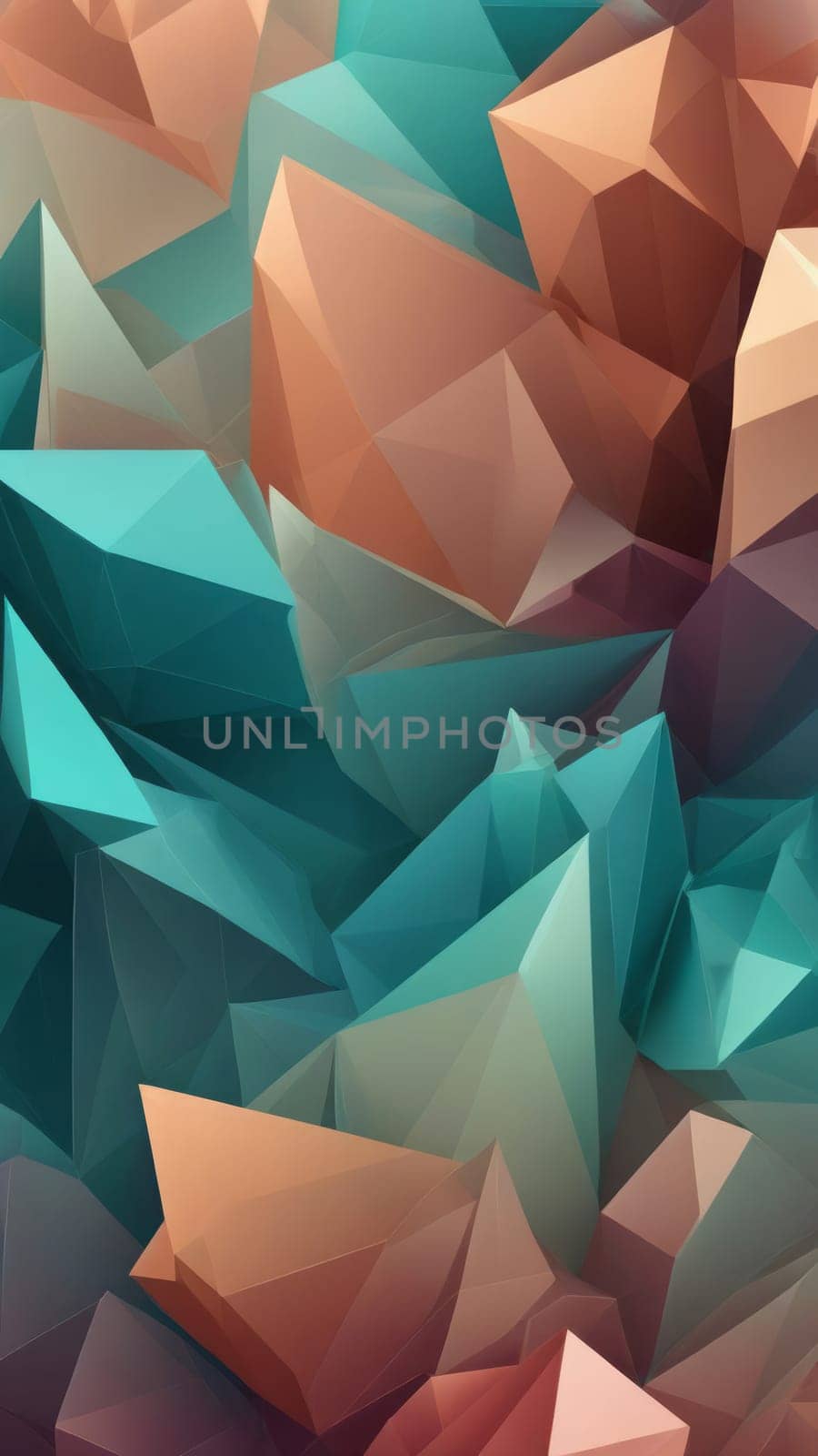 A gradient wallpaper with Crystalline shapes using teal and rosybrown gradient colors. Generative AI.