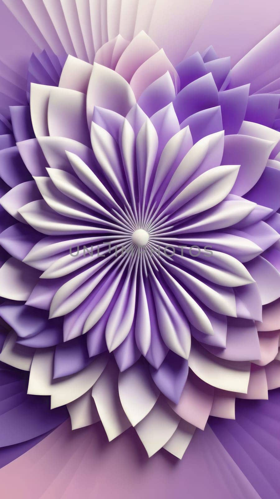 A gradient wallpaper with Rosette shapes using white and lavender gradient colors. Generative AI.