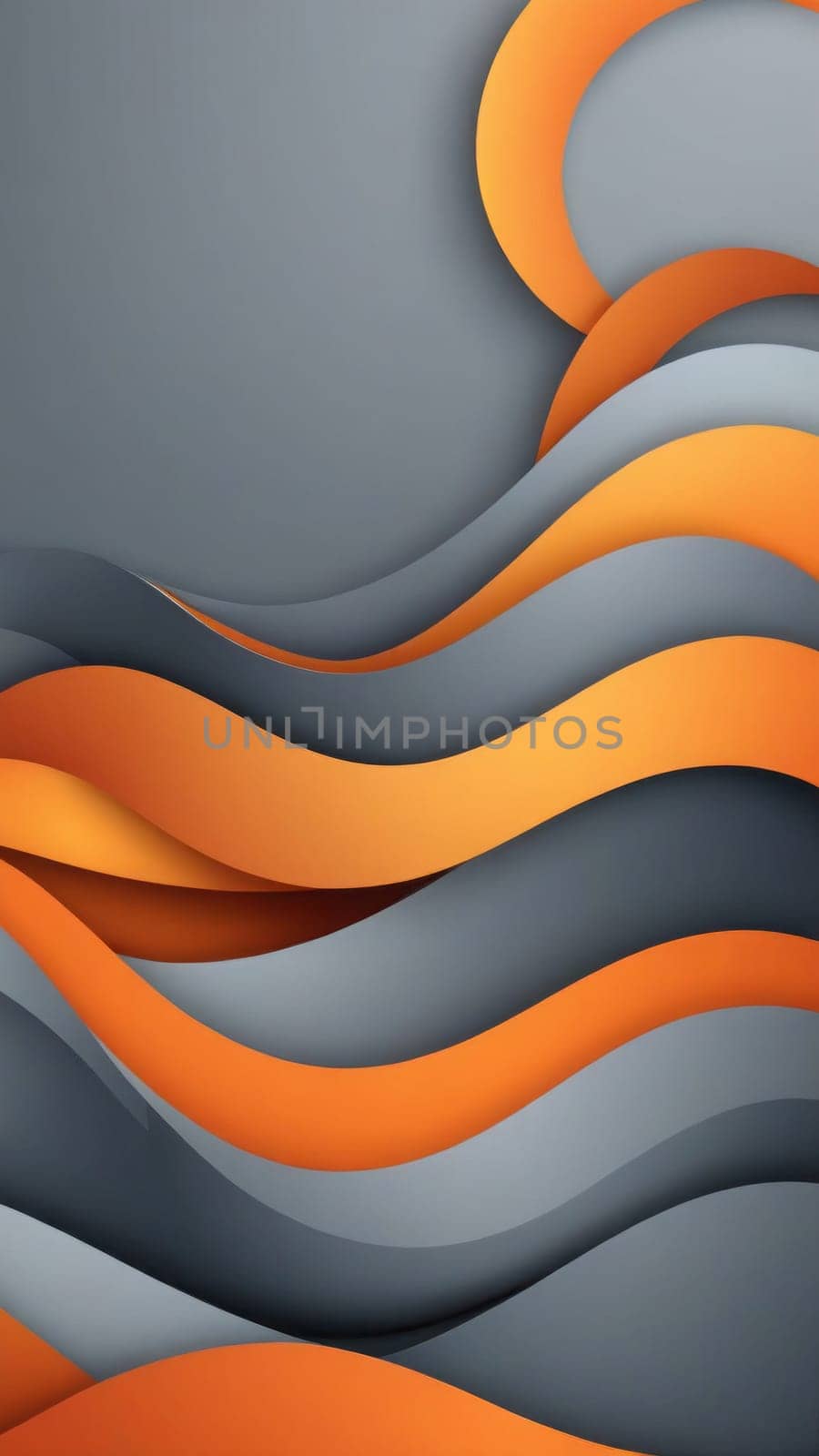 A gradient wallpaper with Meander shapes using gray and orange gradient colors. Generative AI.