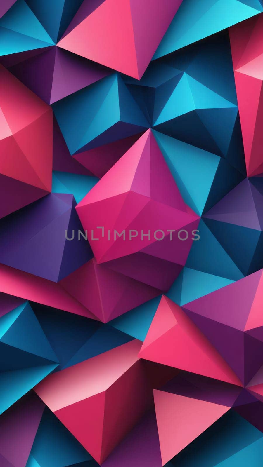 A gradient wallpaper with Polygonal shapes using fuchsia and darkslateblue gradient colors. Generative AI.