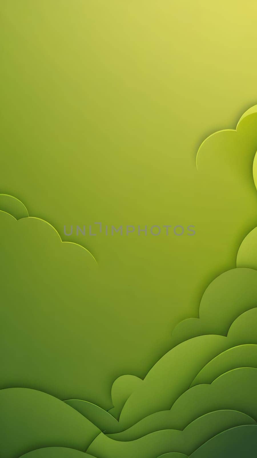 A gradient wallpaper with Scalloped shapes using olive and palegreen gradient colors. Generative AI.