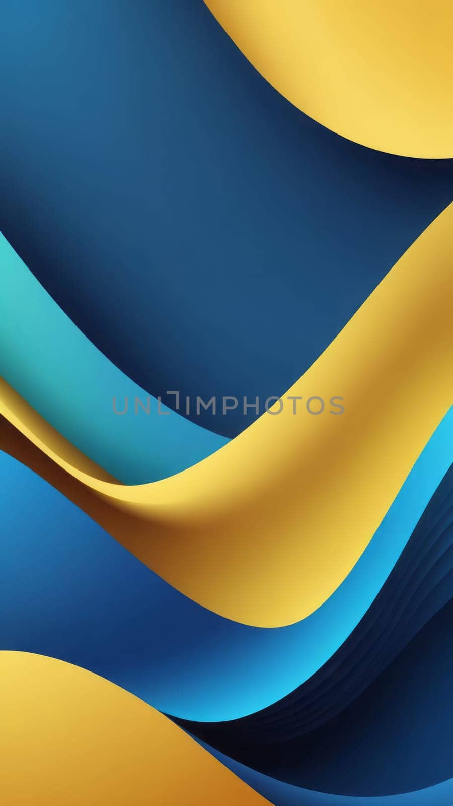 A gradient wallpaper with Waved shapes using blue and lightyellow gradient colors. Generative AI.