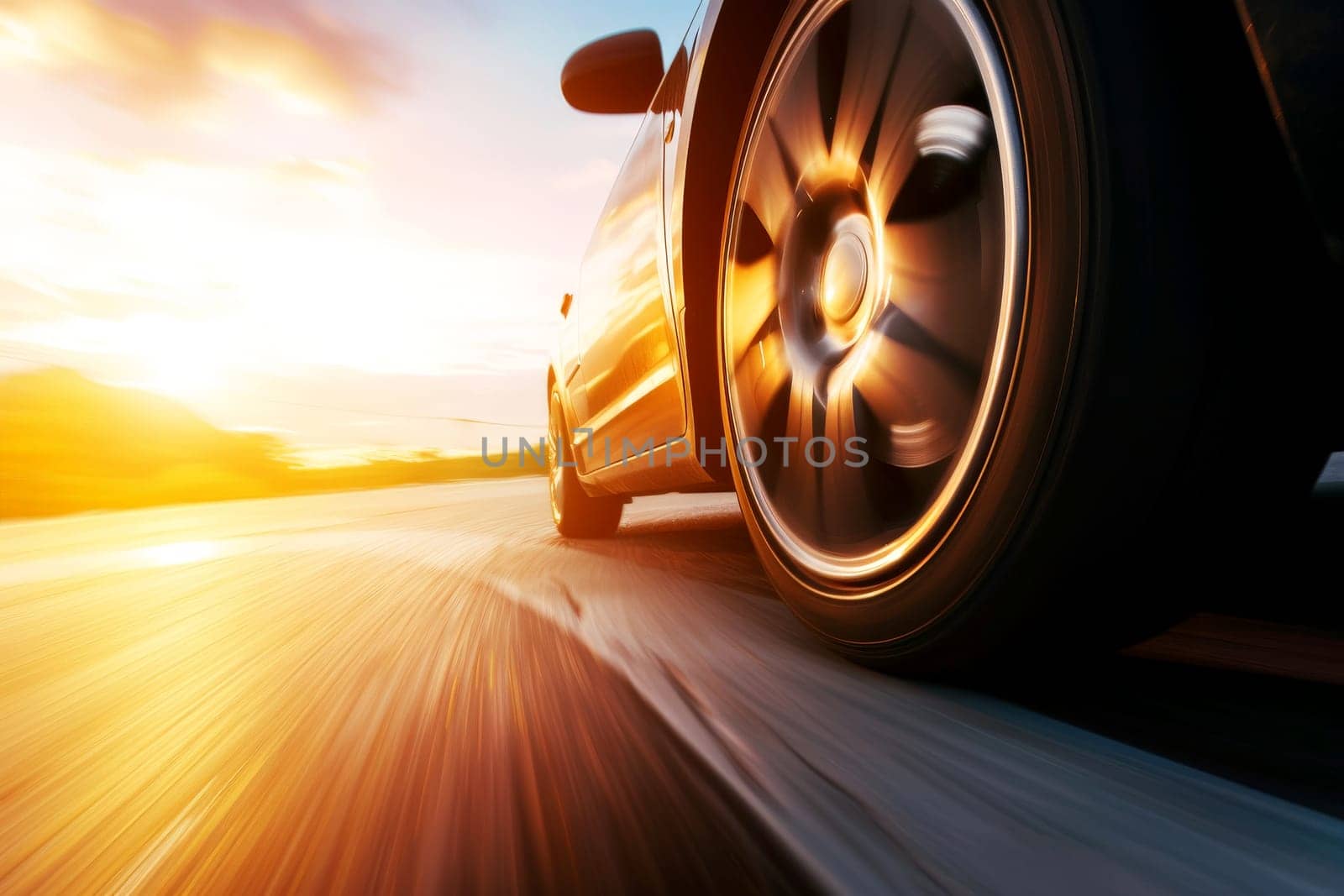 close up tire sport car on the road. Generative Ai.